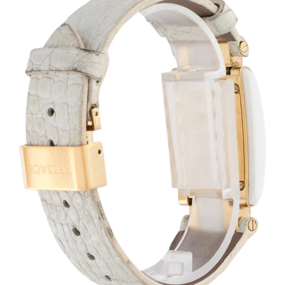 Versace Classic Gold Tone Watch Diamond Bezel White Alligator Leather Strap Band - Picture 3 of 3